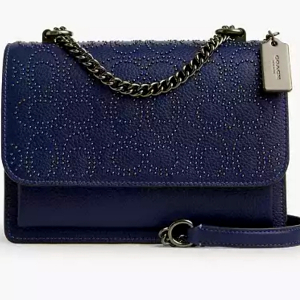 NWT COACH KLARE CROSSBODY SIGNATURE RIVET  TRUE NAVY STYLE CX260 SUEDE LINING‎
